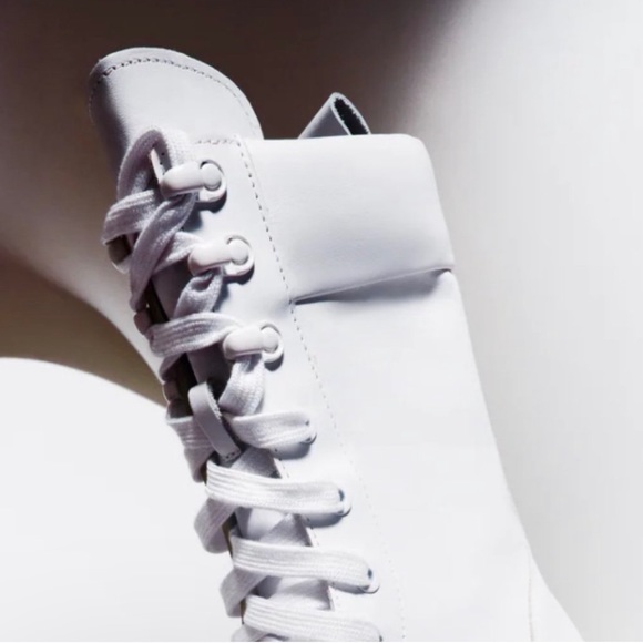 ZARA WHITE LUG SOLE LEATHER LACE UP BOOTS - Picture 8 of 15